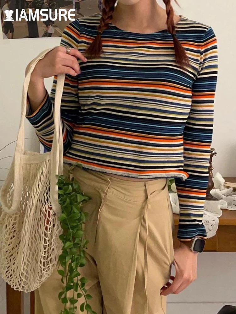 IAMSURE Casual Streetwear Vintage Striped T Shirt Basic Loose O-Neck Long Sleeve Tees Women 2022 Autumn Winter Fashion Ladies
IAMSURE Casual Streetwear Vintage Striped T Shirt Basic Loose O-Neck Long Sleeve Tees Women 2022 Autumn Winter Fashion Ladies