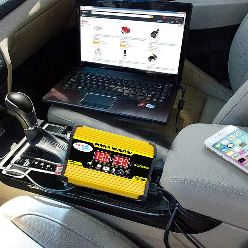 Dual USB 4000W Peak Car Power Inverter Converter DC 12V To AC 110/220V Transformer Modified Sine Wave Inverter Car Accessorie
Dual USB 4000W Peak Car Power Inverter Converter DC 12V To AC 110/220V Transformer Modified Sine Wave Inverter Car Accessorie