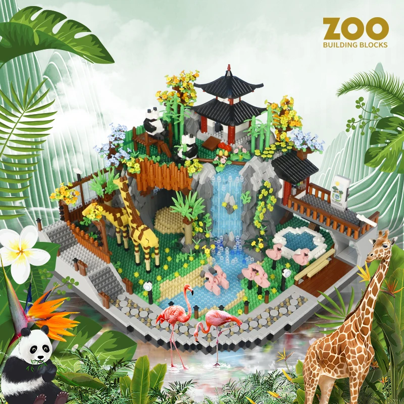 

2023 New 5000PCS Rainforest Africe Zoo Lion Panda Elephant Building Blocks Micro Assemble Bricks Toys Gifts For Kids Children