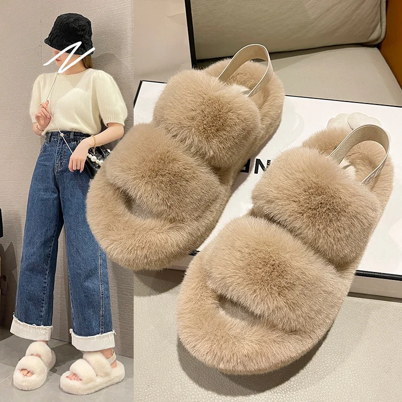 Fur Women's Slippers Women New Elastic Strap Shoes Soft Bottom Outer Wear Home Slippers for Women Plus Size Flat Slippers Planos
Fur Women's Slippers Women New Elastic Strap Shoes Soft Bottom Outer Wear Home Slippers for Women Plus Size Flat Slippers Planos