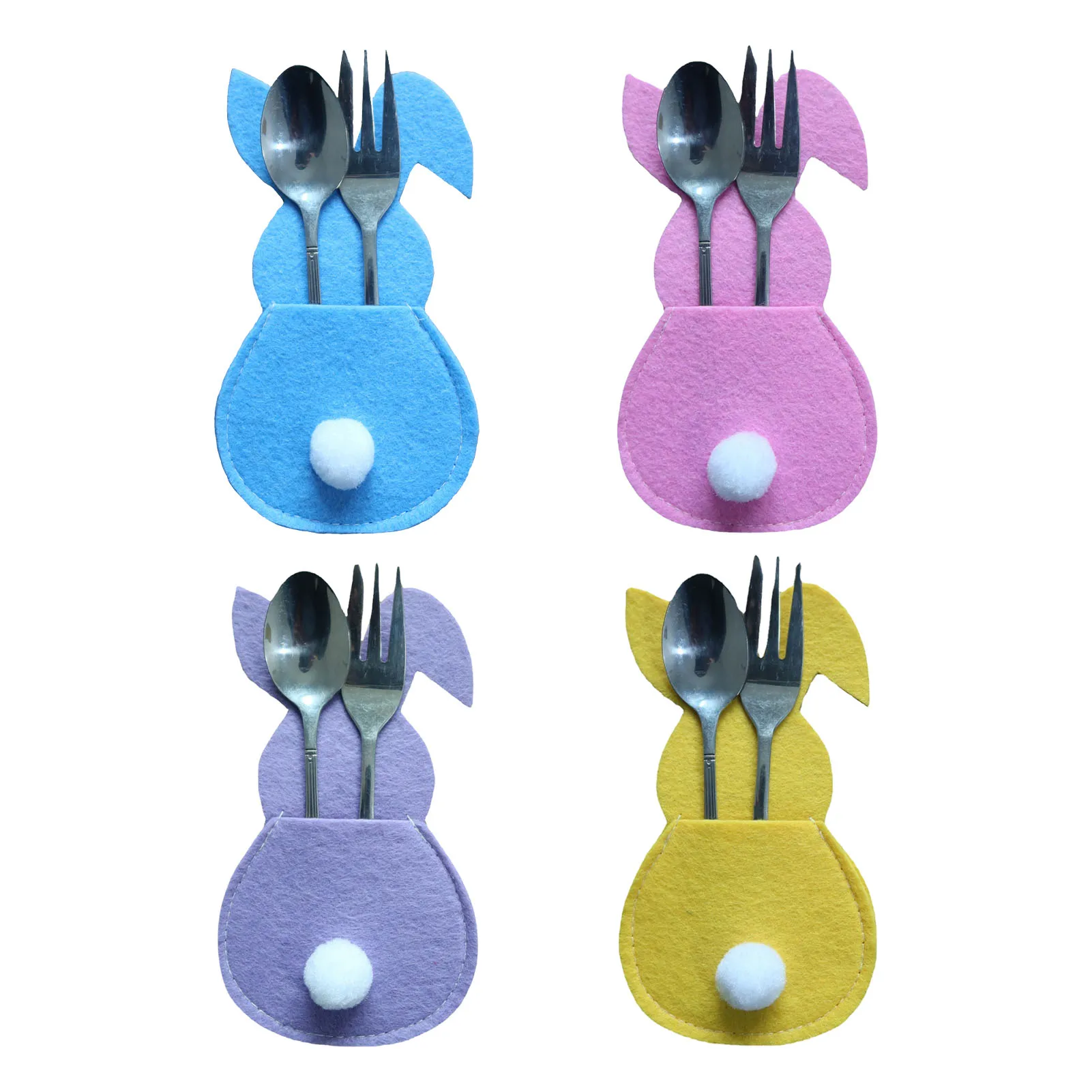 

Easter Rabbit Cutlery Pouch Bag 4PCS Bunny Cloth Flatware Silverware Holder Home Kitchen Tableware Utensil Easter Decoration