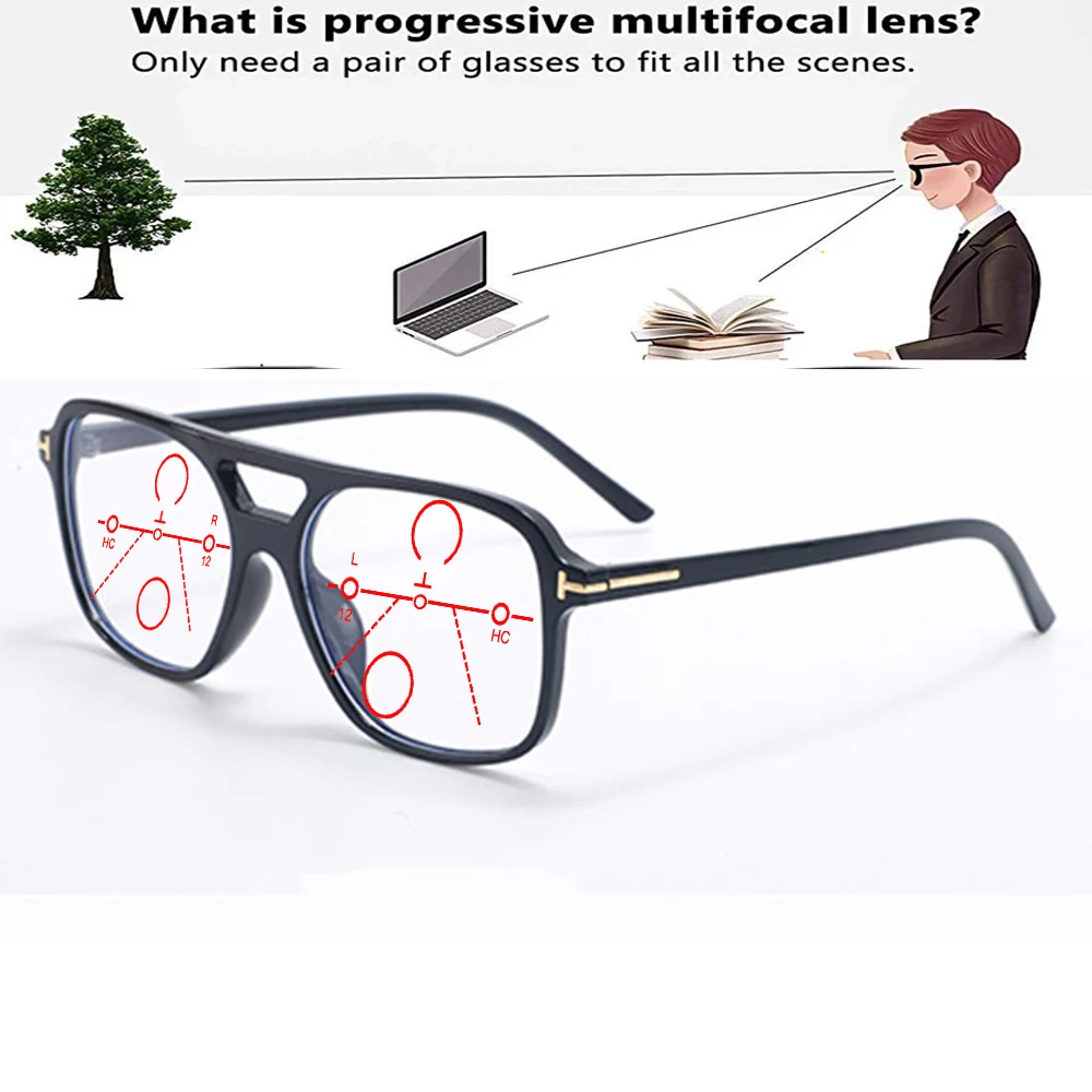 Очки для чтения с двойным мостиком, квадратная оправа большого размера, удобные прогрессивные многофокальные очки для чтения от + 0,75 до + 4
Очки для чтения с двойным мостиком, квадратная оправа большого размера, удобные прогрессивные многофокальные очки для чтения от + 0,75 до + 4