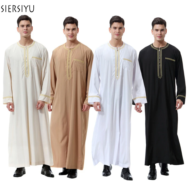 

Ramadan 2019 Fashion Men Robes Muslim Clothing Long Sleeve Arab Dubai Indian Middle East Islamic Man Jubba Thobe Plus Size 3XL