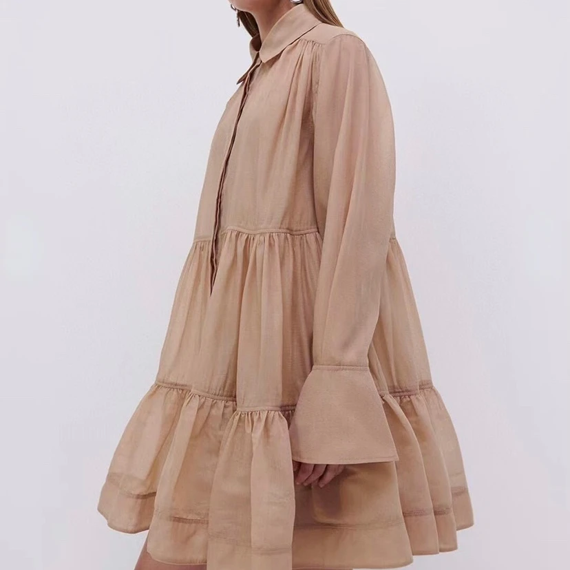 Women Polo Collar Flare Long Sleeve Organza Doll Dress Loose Short Organza Dress
Women Polo Collar Flare Long Sleeve Organza Doll Dress Loose Short Organza Dress