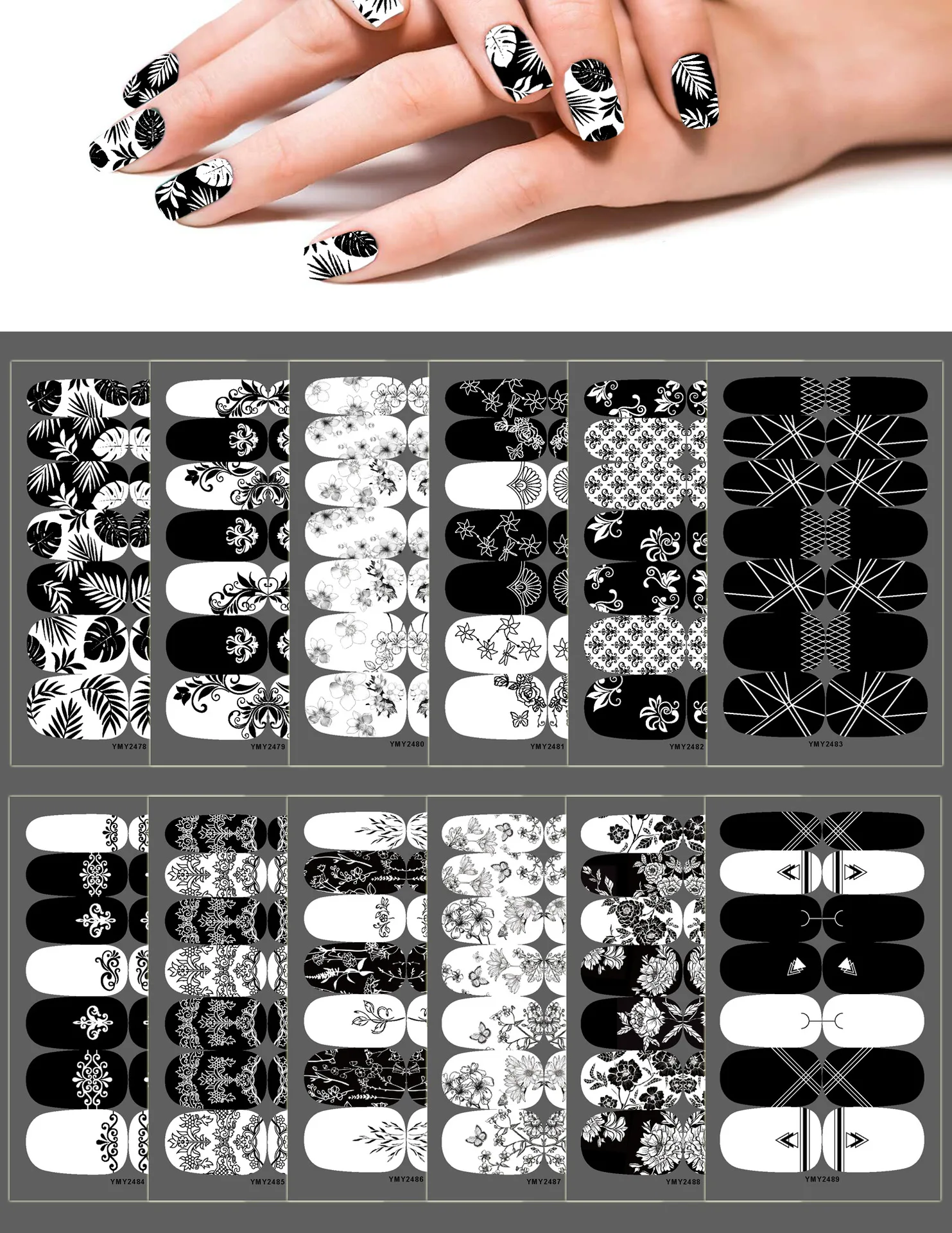 Black White Series New Nail Art Stickers Design for Fashion Nail Wraps Adhesive Full Cover 3D Nail DIY Salon Manicure Drop Ship
Black White Series New Nail Art Stickers Design for Fashion Nail Wraps Adhesive Full Cover 3D Nail DIY Salon Manicure Drop Ship