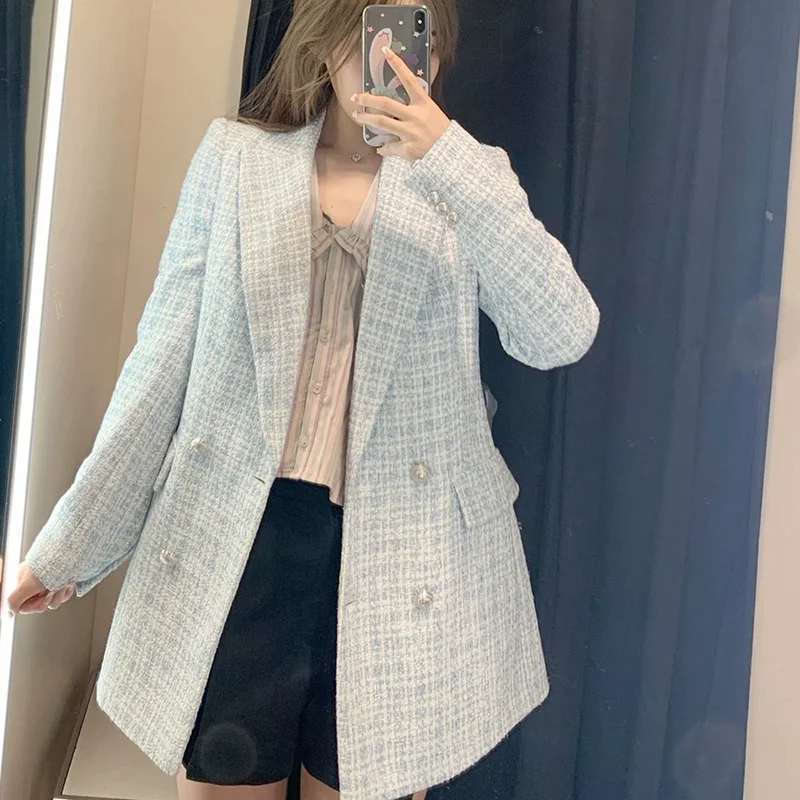 Tweed Blazer Formal Suits For Women Vintage Elegant Long Sleeve Cardigan Coat Ladies Fake Pocket Plaid Blazer Jacket Office Wear
Tweed Blazer Formal Suits For Women Vintage Elegant Long Sleeve Cardigan Coat Ladies Fake Pocket Plaid Blazer Jacket Office Wear