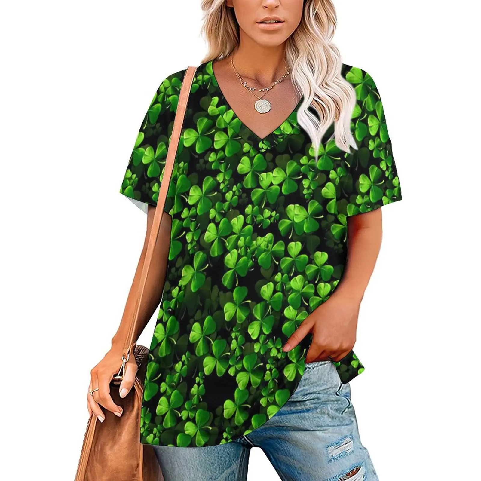 

St Patrick's Day T-Shirts Happy St Patricks Amazing Shamrocks Street Wear V Neck T-Shirt Short Sleeve Pretty Oversized Tee Shirt