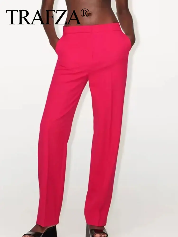 

TRAF ZA Women Fashion Pants Trend High Waistline Button Fly Trousers Woman Cool Comfortable Wild Basic Streetwear Mujer Pants