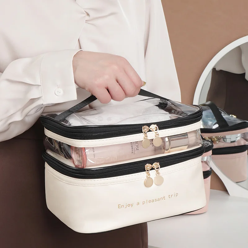 New Double Layer Cosmetic Storage Bag Solid Color Makeup Pouch Large Capacity Tote Pack Transparent Toiletries Case Organizers
New Double Layer Cosmetic Storage Bag Solid Color Makeup Pouch Large Capacity Tote Pack Transparent Toiletries Case Organizers