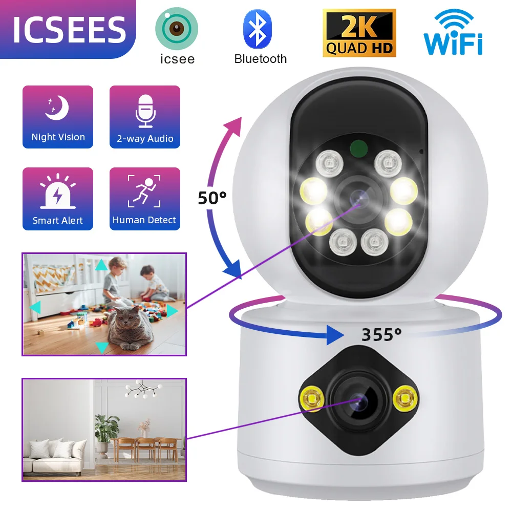 ICSee Indoor Wifi Camera Smart Wireless Baby Monitors Dual Lens IP Surveillance Camera 2K Pet Monitor Night Vision Home Security
ICSee Indoor Wifi Camera Smart Wireless Baby Monitors Dual Lens IP Surveillance Camera 2K Pet Monitor Night Vision Home Security