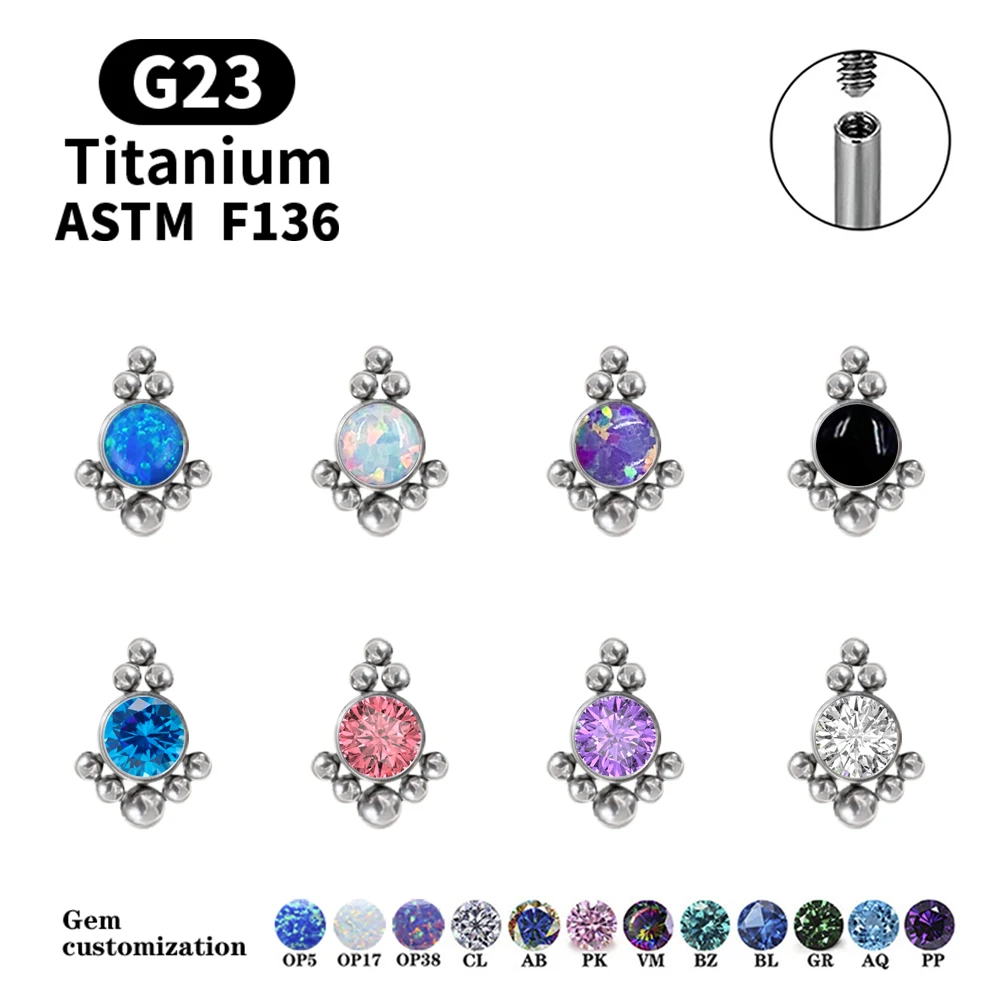 

Ship Anchor Shape Opal Stud Earrings G23 Titanium Lip Stud Inlaid CZ Cartilage Tragus Perforated 16g Thread Gothic Body Jewelry