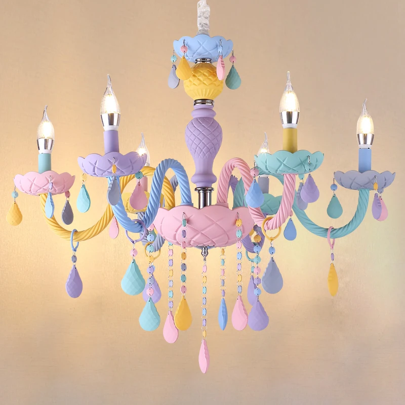 Rainbow Crystal Chandelier European Candle Bedroom Children's Room American Girl Princess Makaron Pendant Chandeliers Light
Rainbow Crystal Chandelier European Candle Bedroom Children's Room American Girl Princess Makaron Pendant Chandeliers Light