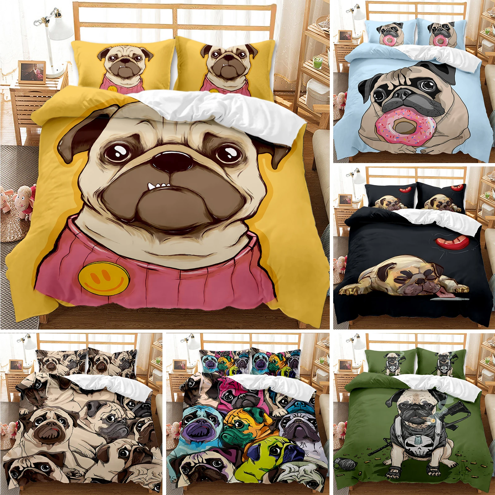 Puppy Pug Bedding Set Cute Pug Dog Duvet Cover Lovely Pattern Quilt Cover Pillowcase Bed Cover Single Queen King Double 3pcs
Puppy Pug Bedding Set Cute Pug Dog Duvet Cover Lovely Pattern Quilt Cover Pillowcase Bed Cover Single Queen King Double 3pcs