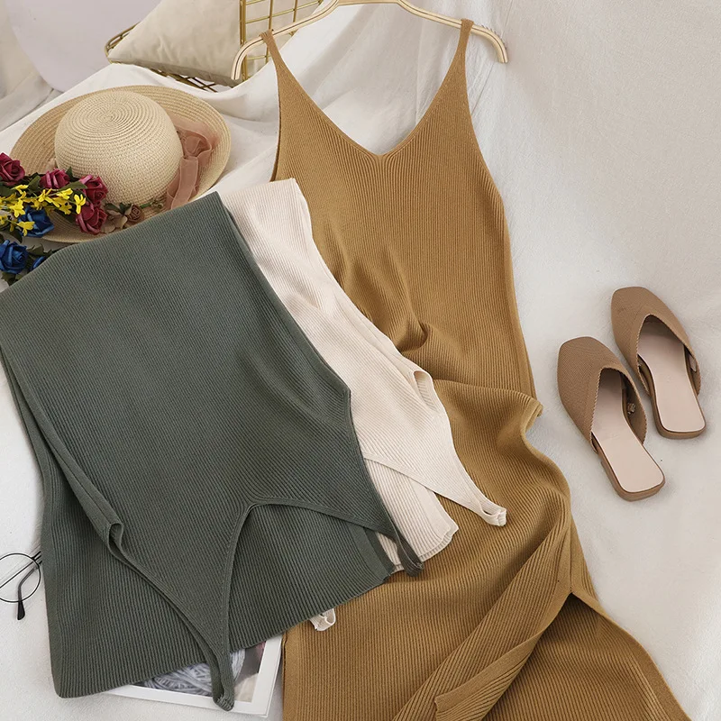 V Neck Solid Knitted Dresses Casual All Match Simple Fashion Korean Women Dress Elegant Vestidos New Clothes
V Neck Solid Knitted Dresses Casual All Match Simple Fashion Korean Women Dress Elegant Vestidos New Clothes
