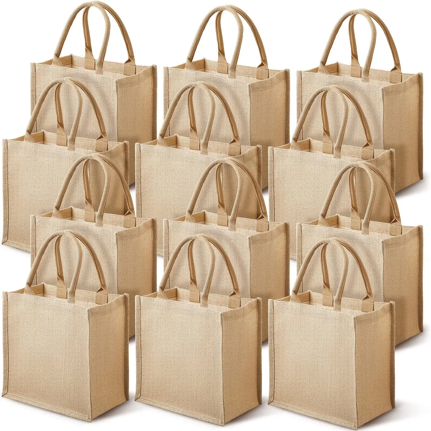 

Pcs Burlap Jute Tote Bags with Handles Laminated Interior Reusable Blank Bridesmaid Gift Bags Grocery Beach Bag for Shopping Wed