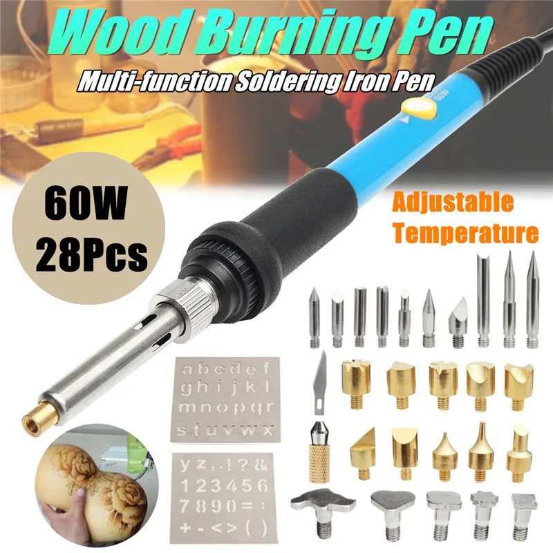 28Pcs/Set 110V 60W Electric Soldering Iron Tools Set Temperature Adjusting Wood Burning Pyrography Engrave Solder
28Pcs/Set 110V 60W Electric Soldering Iron Tools Set Temperature Adjusting Wood Burning Pyrography Engrave Solder