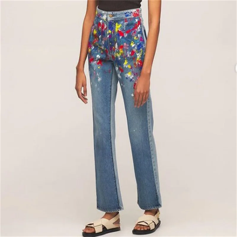 Jeans For Women 2023 autumn New korean fashion Oil paint hand-painted graffiti straight leg Denim pants pure cotton y2k Trousers
Jeans For Women 2023 autumn New korean fashion Oil paint hand-painted graffiti straight leg Denim pants pure cotton y2k Trousers