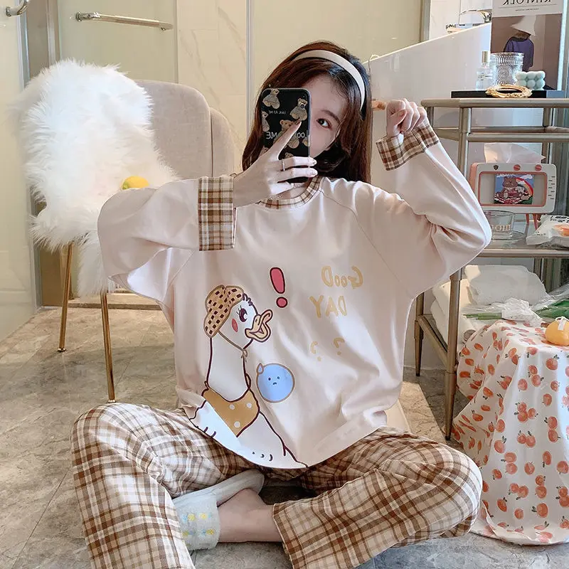 QWEEK Sleepwear Women Cotton Pajamas Japanese Kawaii Cartoon Print Pijamas Autumn Summer Home Clothes Loungewear Two Piece Set
QWEEK Sleepwear Women Cotton Pajamas Japanese Kawaii Cartoon Print Pijamas Autumn Summer Home Clothes Loungewear Two Piece Set