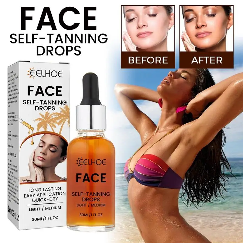 

Face Tanning Oil 30ml Self Tan Drops Long Lasting Safe & Effective Sunless Tanner Cream No UV Damage Instant Body Tan Glow Serum