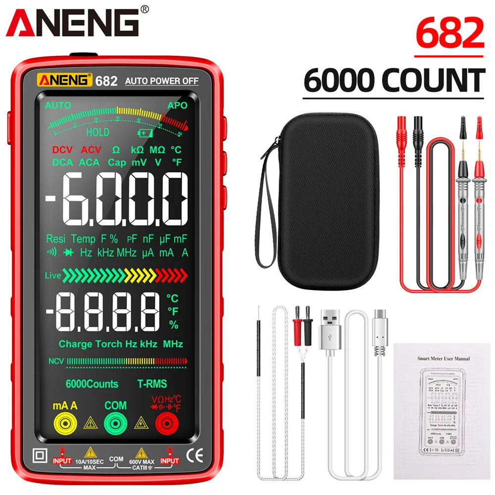 New 6000 Counts Digital Multimeter Smart Auto Range 1000V 10A Tester Meter Ohm Hz Capacitance REL True RMS AC DC DMM Multitester
New 6000 Counts Digital Multimeter Smart Auto Range 1000V 10A Tester Meter Ohm Hz Capacitance REL True RMS AC DC DMM Multitester