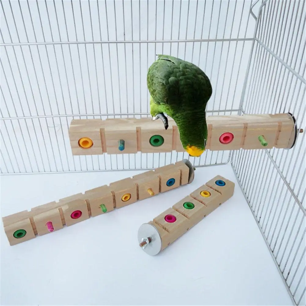 

New Parrots Wooden Perch Stand Multi-functional Colorful Stand Pole Bird Training Toys With Chewable Bead