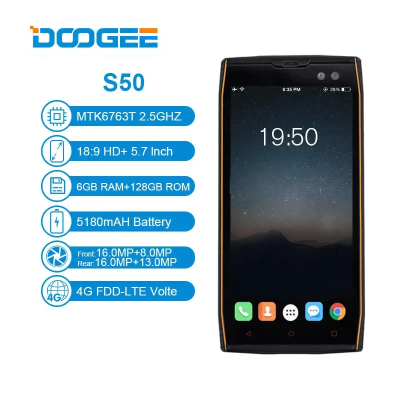 

DOOGEE S50 Octa Core Original Android Mobile Phone 5.7 Inches 6GB RAM 64/128GB ROM MTK Helio P23 Smartphone WCDMA LTE Cellphone