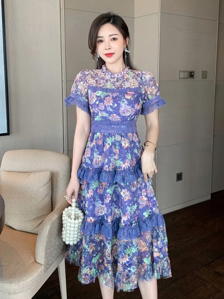 Runway Summer French Elegant Luxury Printed Hollow Out Ladies Dress Women's Casual Lace Mesh Patchwork Dresses Vestido
Runway Summer French Elegant Luxury Printed Hollow Out Ladies Dress Women's Casual Lace Mesh Patchwork Dresses Vestido