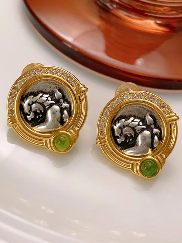 Greek Vintage Earrings for Women Girl Portrait Knight Green Opal Stud Fashion Relief Old Coins Geometric Couple Ring Jewelry
Greek Vintage Earrings for Women Girl Portrait Knight Green Opal Stud Fashion Relief Old Coins Geometric Couple Ring Jewelry
