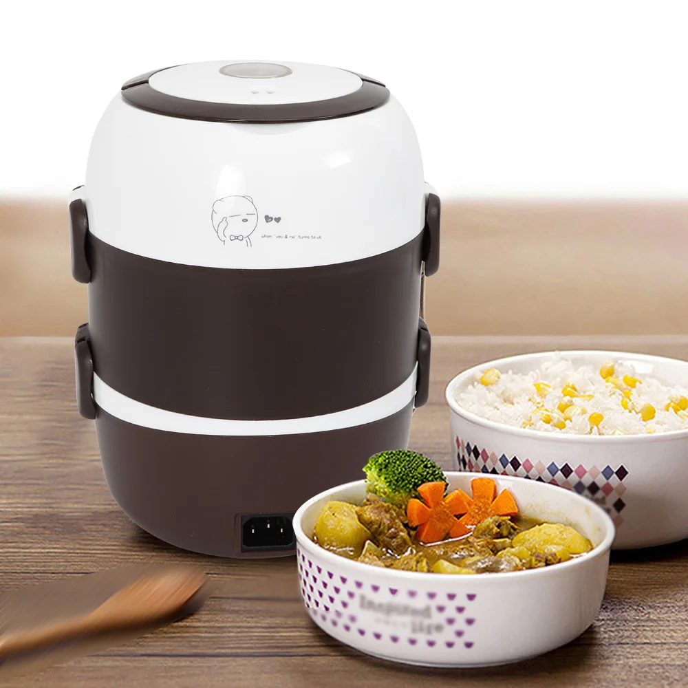 

Portable 3 Layers 2L Electric Lunch Box Steamer Pot Rice Cooker Stainless Steel