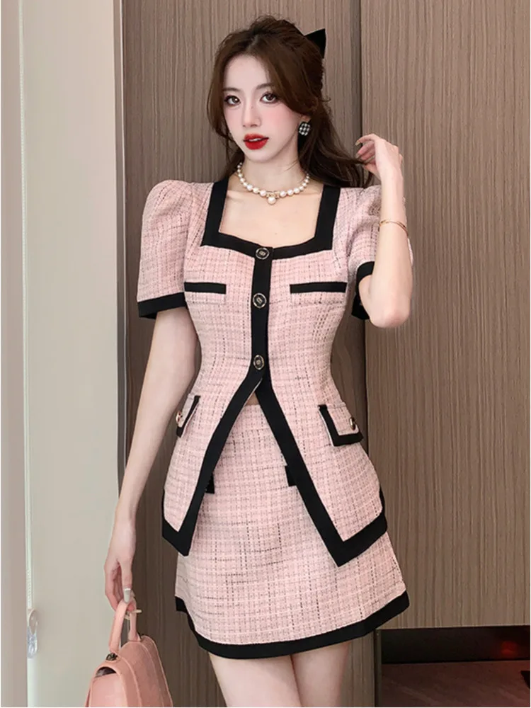 Женский Повседневный комплект из 2 предметов, кофта с коротким рукавом и юбка-карандаш в стиле колор блок и простая Корейская юбка, лето 
Женский Повседневный комплект из 2 предметов, кофта с коротким рукавом и юбка-карандаш в стиле колор блок и простая Корейская юбка, лето