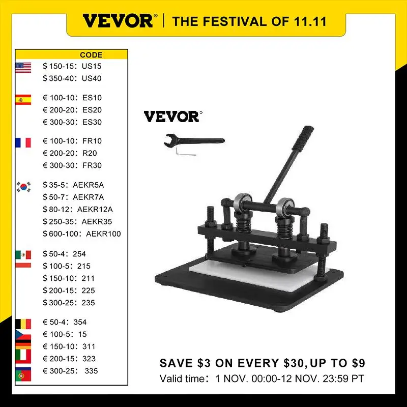 VEVOR Manual Die Cutter 280 X 140 MM Leather Embossing Machine High Quality Material Durable Bearing Structure for Cloth Paper
VEVOR Manual Die Cutter 280 X 140 MM Leather Embossing Machine High Quality Material Durable Bearing Structure for Cloth Paper