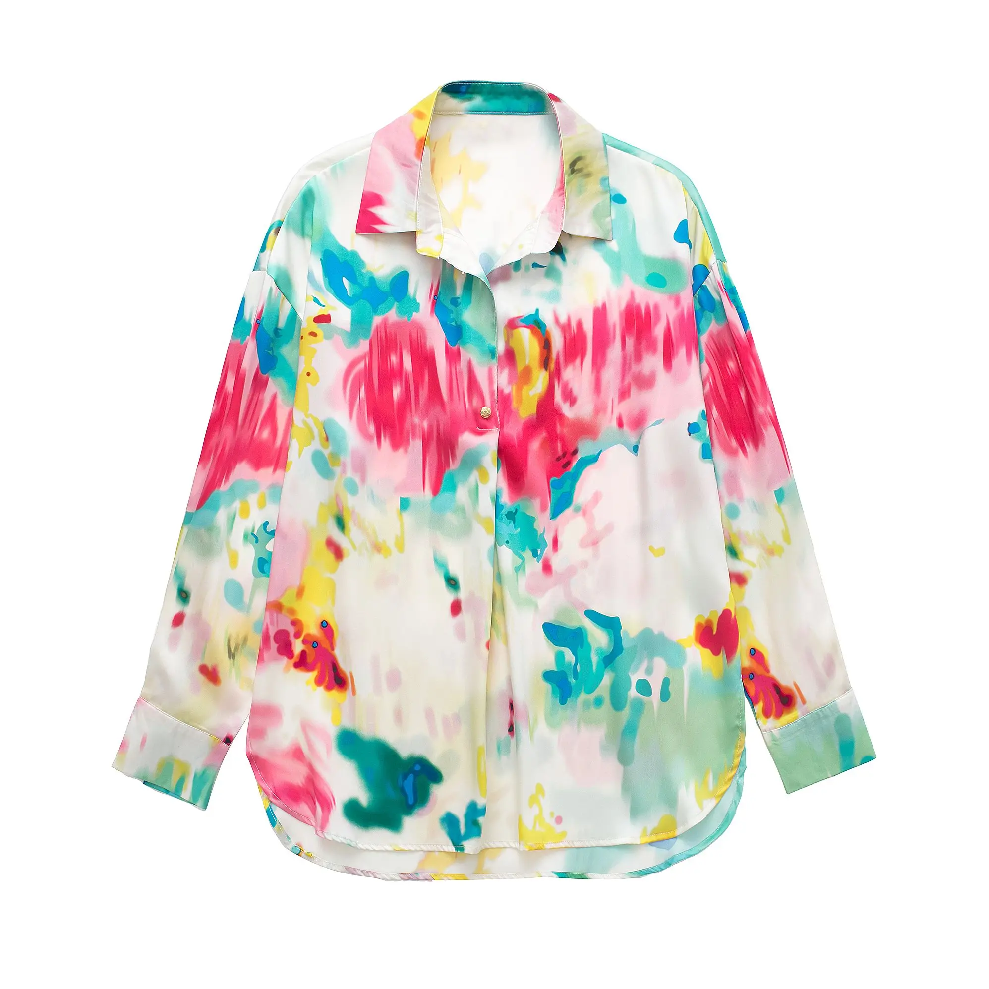 JUNWU Za Summer Women's Tie-Dye Print Lapel Single Breasted Long Sleeve Silk Satin Textured Shirt Top Chic French
JUNWU Za Summer Women's Tie-Dye Print Lapel Single Breasted Long Sleeve Silk Satin Textured Shirt Top Chic French