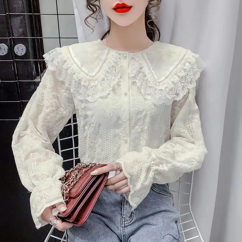 Women 2022 Spring Autumn New Lace Solid Color Shirts Female Single Breasted Casual Shirts Ladies Long Sleeve Loose Blouses K102
Women 2022 Spring Autumn New Lace Solid Color Shirts Female Single Breasted Casual Shirts Ladies Long Sleeve Loose Blouses K102