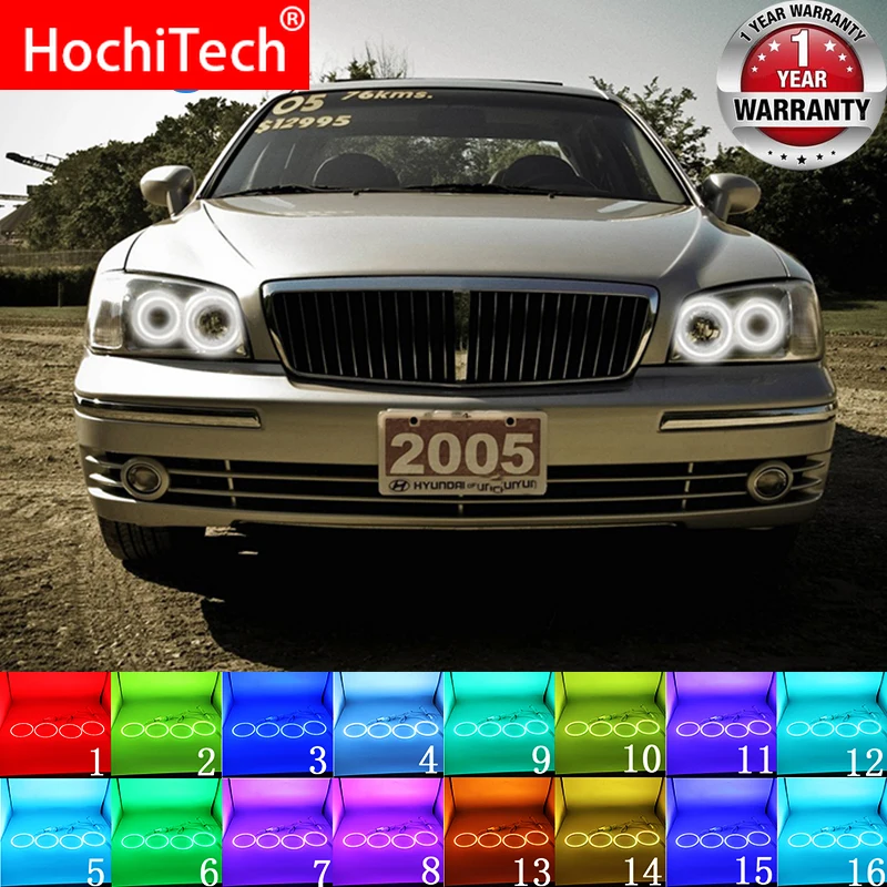 Latest Headlight Multi-color RGB LED Angel Eyes Halo Ring Eye DRL RF Remote Control for Hyundai Grandeur 1998 - 2005 Accessories 
Latest Headlight Multi-color RGB LED Angel Eyes Halo Ring Eye DRL RF Remote Control for Hyundai Grandeur 1998 - 2005 Accessories