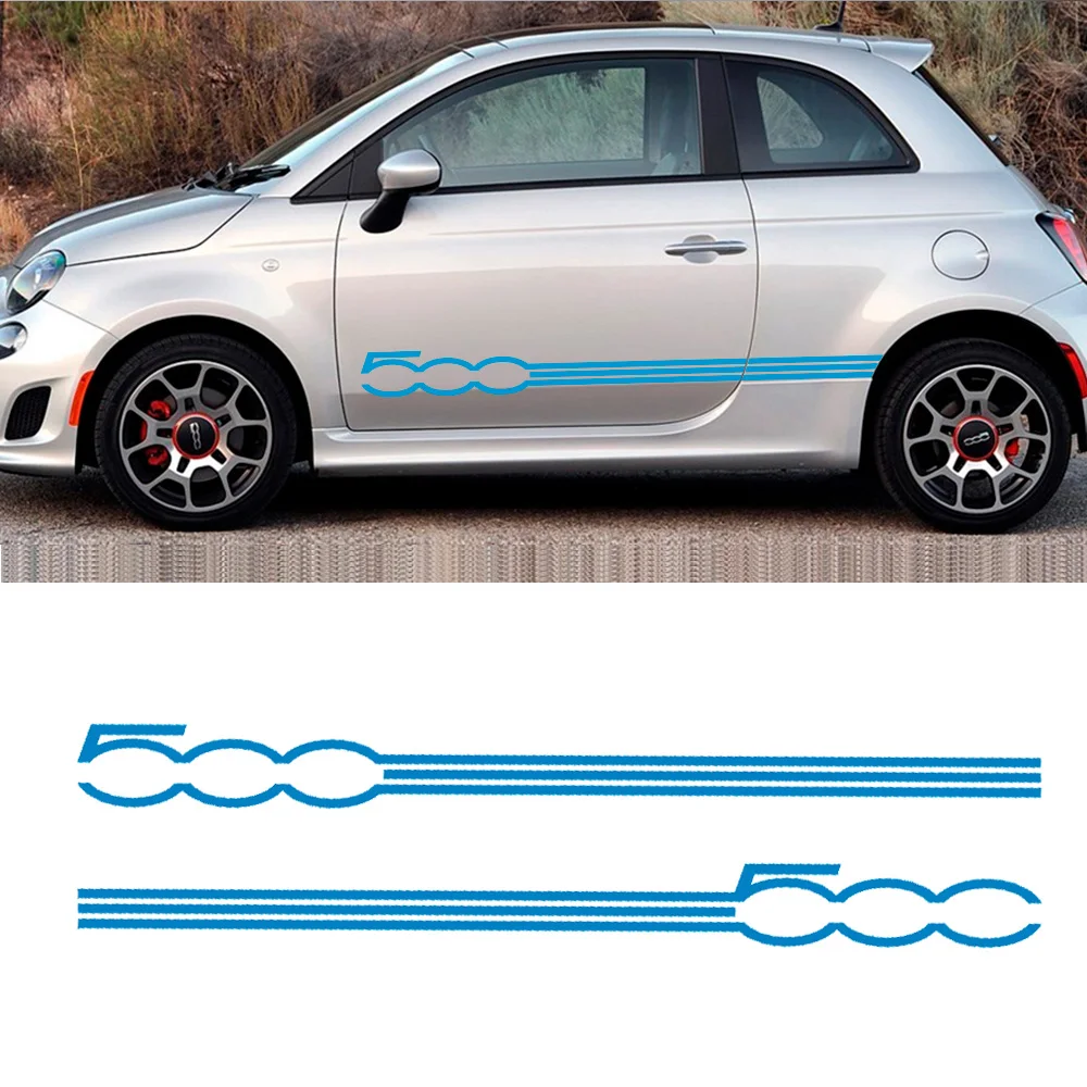 

2PCS/set For Fiat 500 2021 Car Door Side Skirt Long Stripes E Styling Stickers Tuning Auto Accessories Vinyl Film Decals