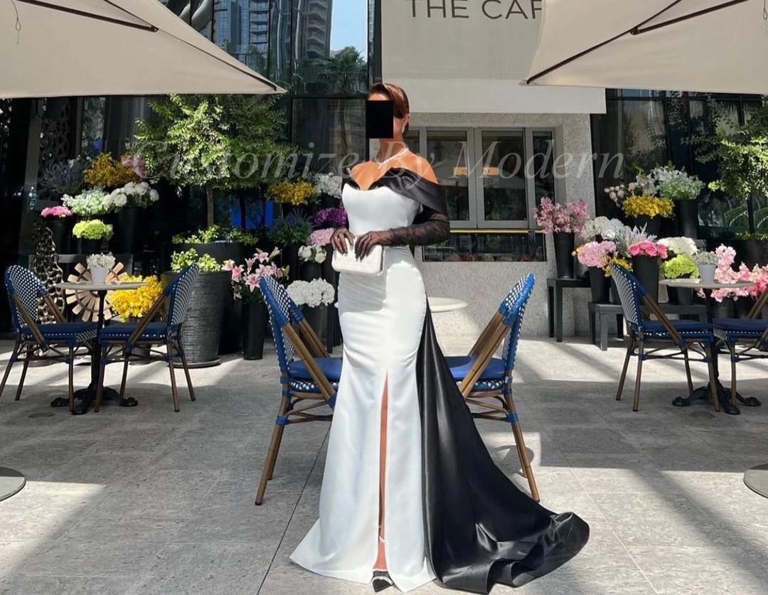 Mermaid White Satin Long Prom Dresses Off The Shoulder Side Split Floor Length Saudi Arabia Women Evening Party Dress
Mermaid White Satin Long Prom Dresses Off The Shoulder Side Split Floor Length Saudi Arabia Women Evening Party Dress