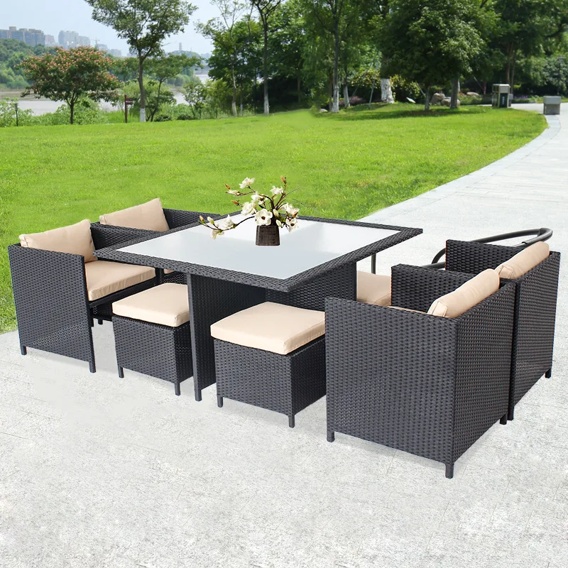 Outdoor Rattan-like Dining Tables and Chairs 9-piece Combinatio Villa Courtyard Pool Villa Furniture Nine Piece Set
Outdoor Rattan-like Dining Tables and Chairs 9-piece Combinatio Villa Courtyard Pool Villa Furniture Nine Piece Set