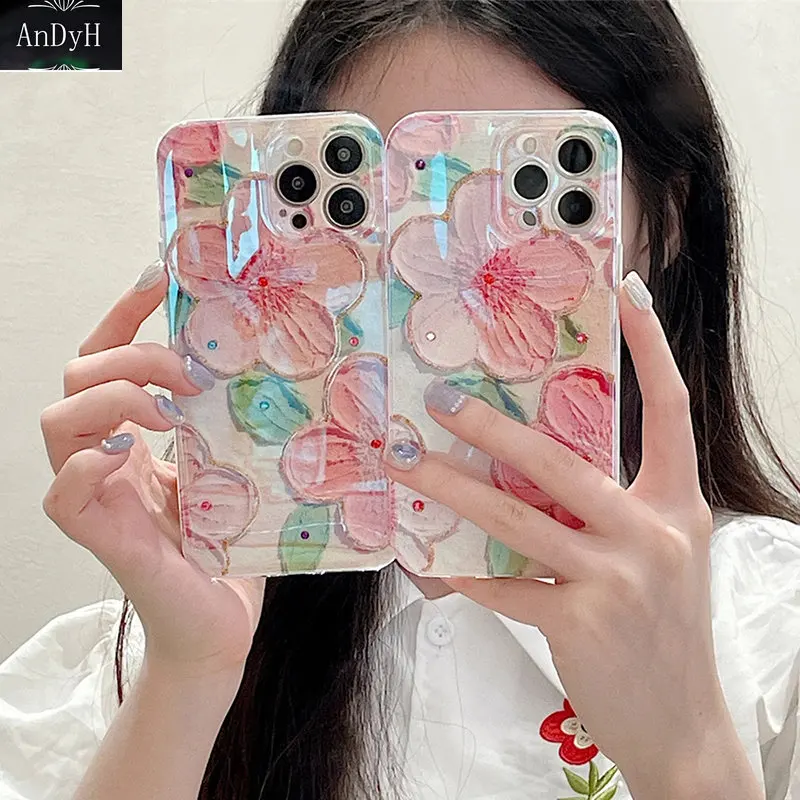 

Shockproof Phone Case For iPhone 14 13 12 11 Pro Max X XS XR 7 8 14Pro 14Plus 14ProMax Painting Flowers Cover For iPhone14 Case