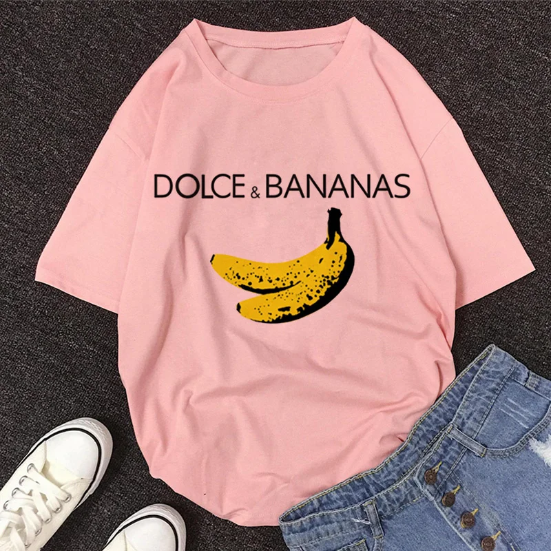 

DOLCE & BANANA Print Women T Shirt For Girls Students Lady Tops Tshirt 2021 New Summer O-Neck Short Sleeve Cute Cartoon T-Shirt