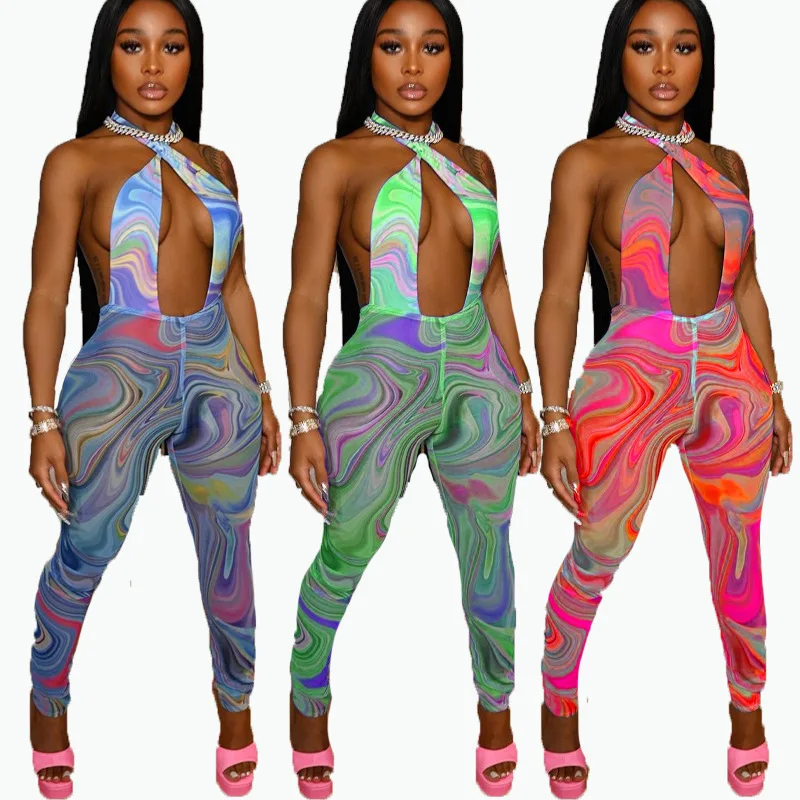 Woman Halter Mesh Jumpsuit Colorfull Vortex Printed Hollow Out Backless Pencil Bodysuit XS-L 3Color FFD1110
Woman Halter Mesh Jumpsuit Colorfull Vortex Printed Hollow Out Backless Pencil Bodysuit XS-L 3Color FFD1110