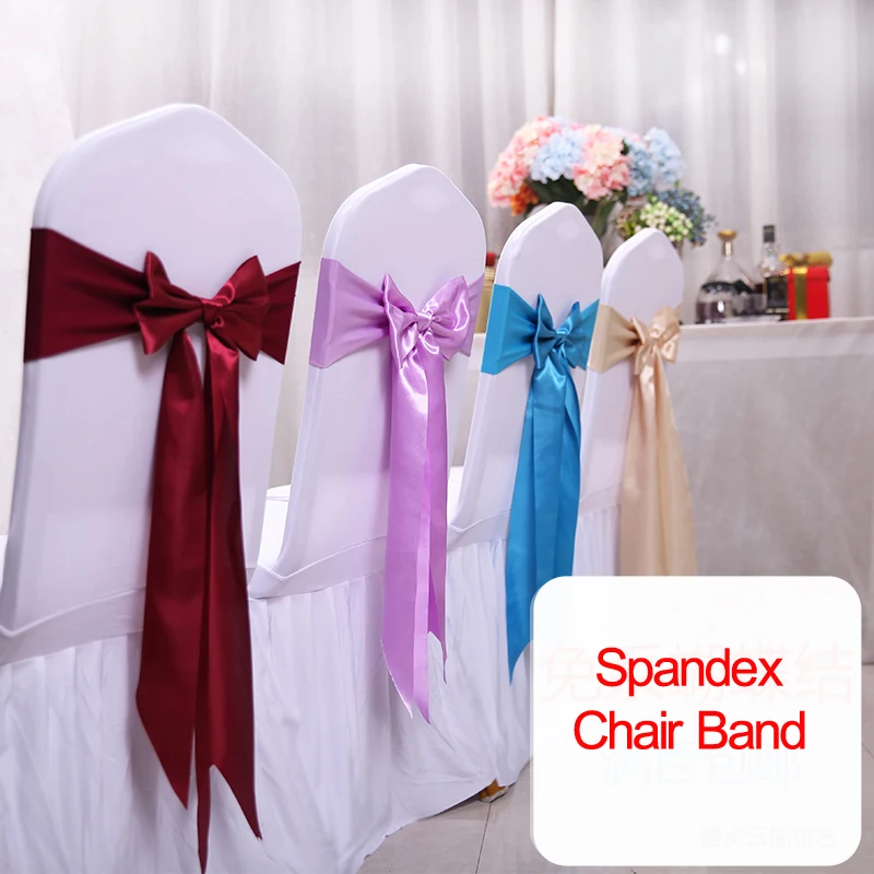 

25pcs Satin Spandex Chair Cover Band Ribbons Chair Tie Backs For Party Banquet Decor Knot Chair Bow Sashes Wedding Decoration