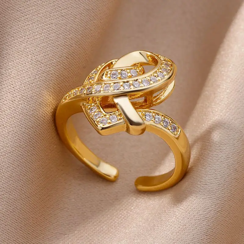 Zircon Heart Knot Rings For Women Gold Plated Stainless Steel Heart Open Ring Femme Wedding Party Accessories Jewelry Gift
Zircon Heart Knot Rings For Women Gold Plated Stainless Steel Heart Open Ring Femme Wedding Party Accessories Jewelry Gift