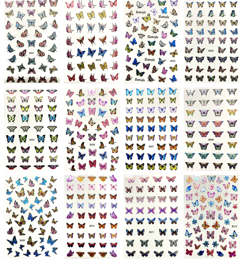 12Sheet/set 3D Laser Butterfly Nail Charm Stickers Colorful Butterflies Nail Art Slider Decals Shining DIY Nail Art Decotaion
12Sheet/set 3D Laser Butterfly Nail Charm Stickers Colorful Butterflies Nail Art Slider Decals Shining DIY Nail Art Decotaion