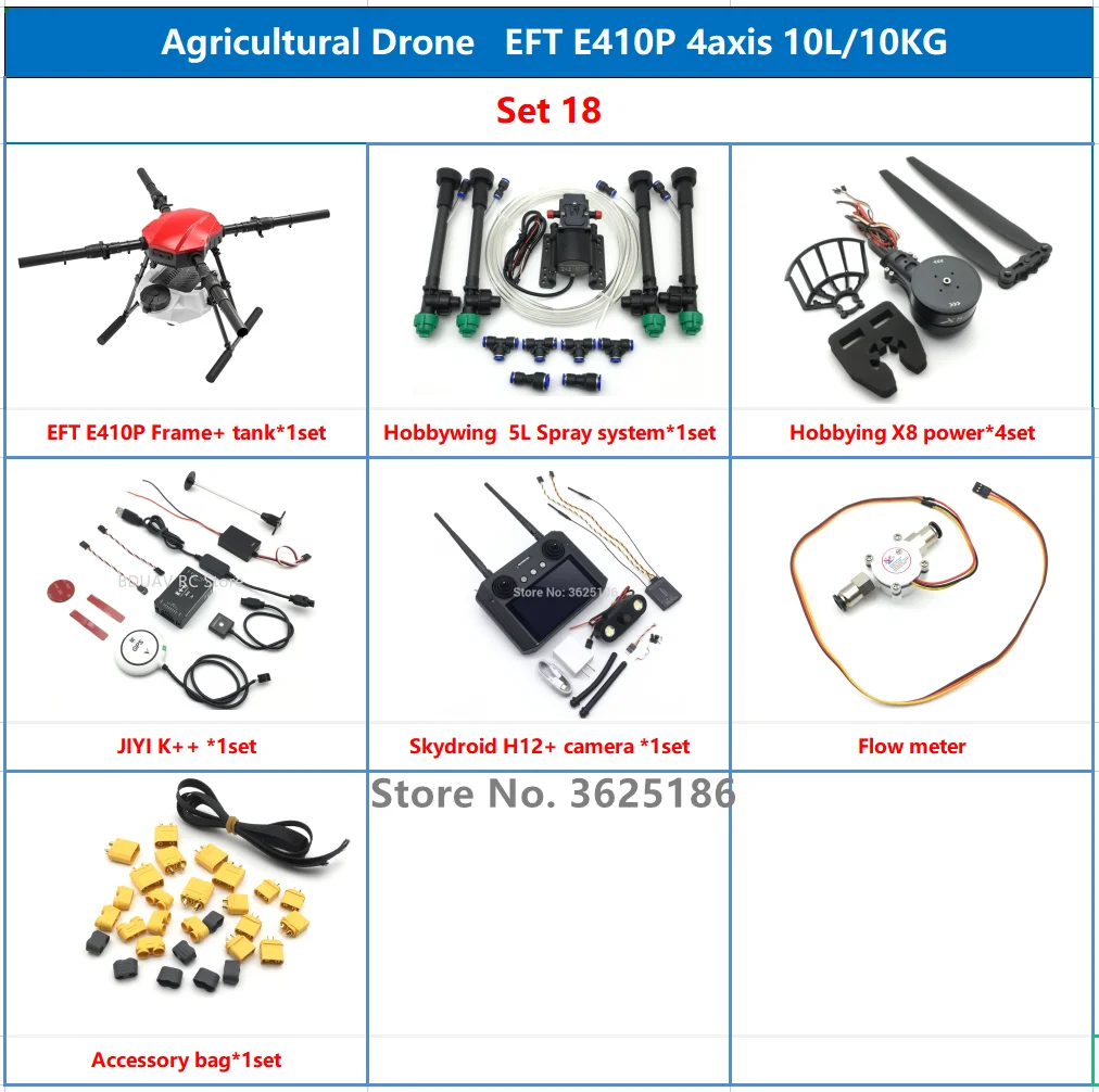 Original EFT E410S E410P 10L Four-axis Agricultural 10KG Spray Drone Frame With Hobbywing X8 Motor JIYI K++V2 K3A H12 VD32 T12
Original EFT E410S E410P 10L Four-axis Agricultural 10KG Spray Drone Frame With Hobbywing X8 Motor JIYI K++V2 K3A H12 VD32 T12