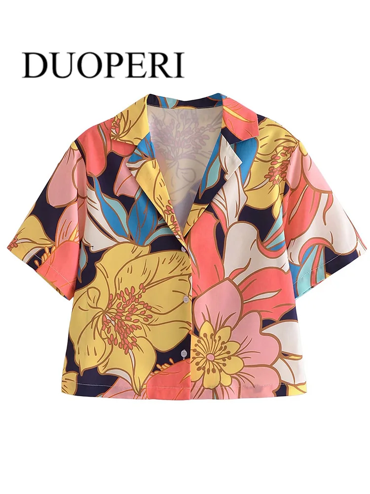 DUOPERI Women Fashion Flower Print Crop Blouses Vintage Short Sleeve Single Breasted Female Shirts Outfits Chic Tops
DUOPERI Women Fashion Flower Print Crop Blouses Vintage Short Sleeve Single Breasted Female Shirts Outfits Chic Tops