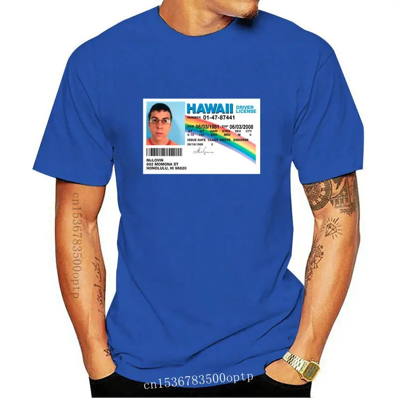 Man Clothing New Superbad McLovin Hawaii Drivers License Mens T-Shirt 
Man Clothing New Superbad McLovin Hawaii Drivers License Mens T-Shirt