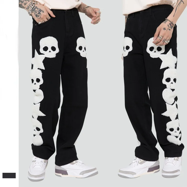 HIP Hop Skull Denim Straight-leg Pants for Men Streetwear Embroidery Print Loose Casual Cowboy Trousers Unisex Boyfriend Jeans
HIP Hop Skull Denim Straight-leg Pants for Men Streetwear Embroidery Print Loose Casual Cowboy Trousers Unisex Boyfriend Jeans
