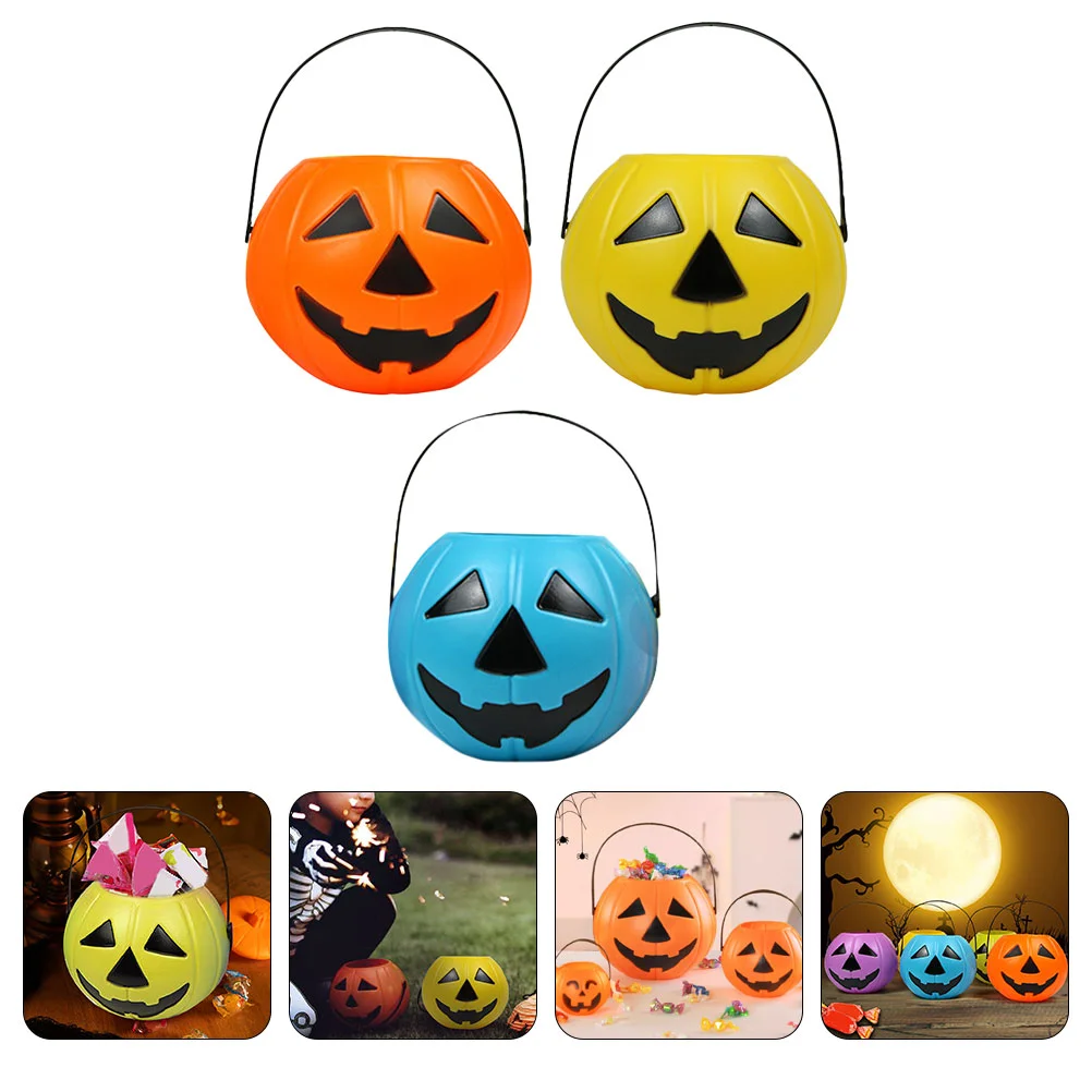 

Halloween Pumpkin Bucket Trick Or Treat Candy Holder Plastic Buckets Handles Halloween Party Favor Supplies