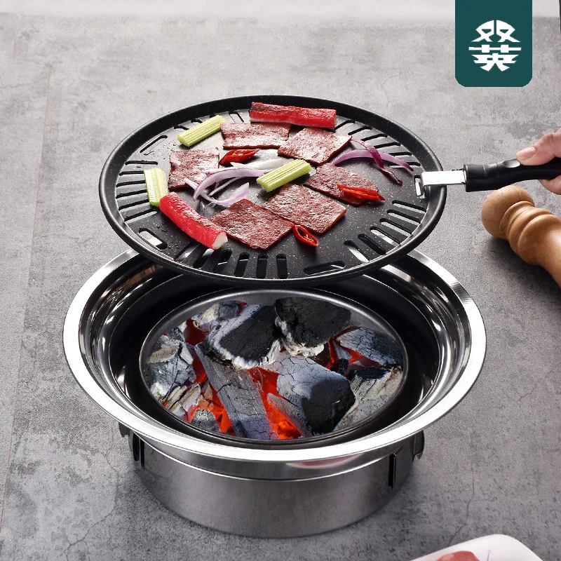 

Stainless Steel Barbecue Stove Korean Charcoal Oven BBQ Grills Non-Stick Barbecue Oven Outdoor Camping Portable Charcoal Stove