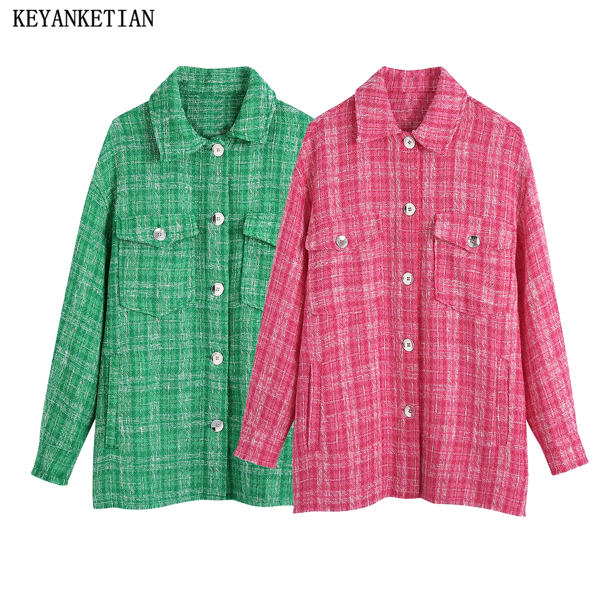 KEYANKETIAN ZA Women's Loose Plaid Shirt Jacket Jacket Plaid Metal Buttons Fringe Coat Green Jacket
KEYANKETIAN ZA Women's Loose Plaid Shirt Jacket Jacket Plaid Metal Buttons Fringe Coat Green Jacket